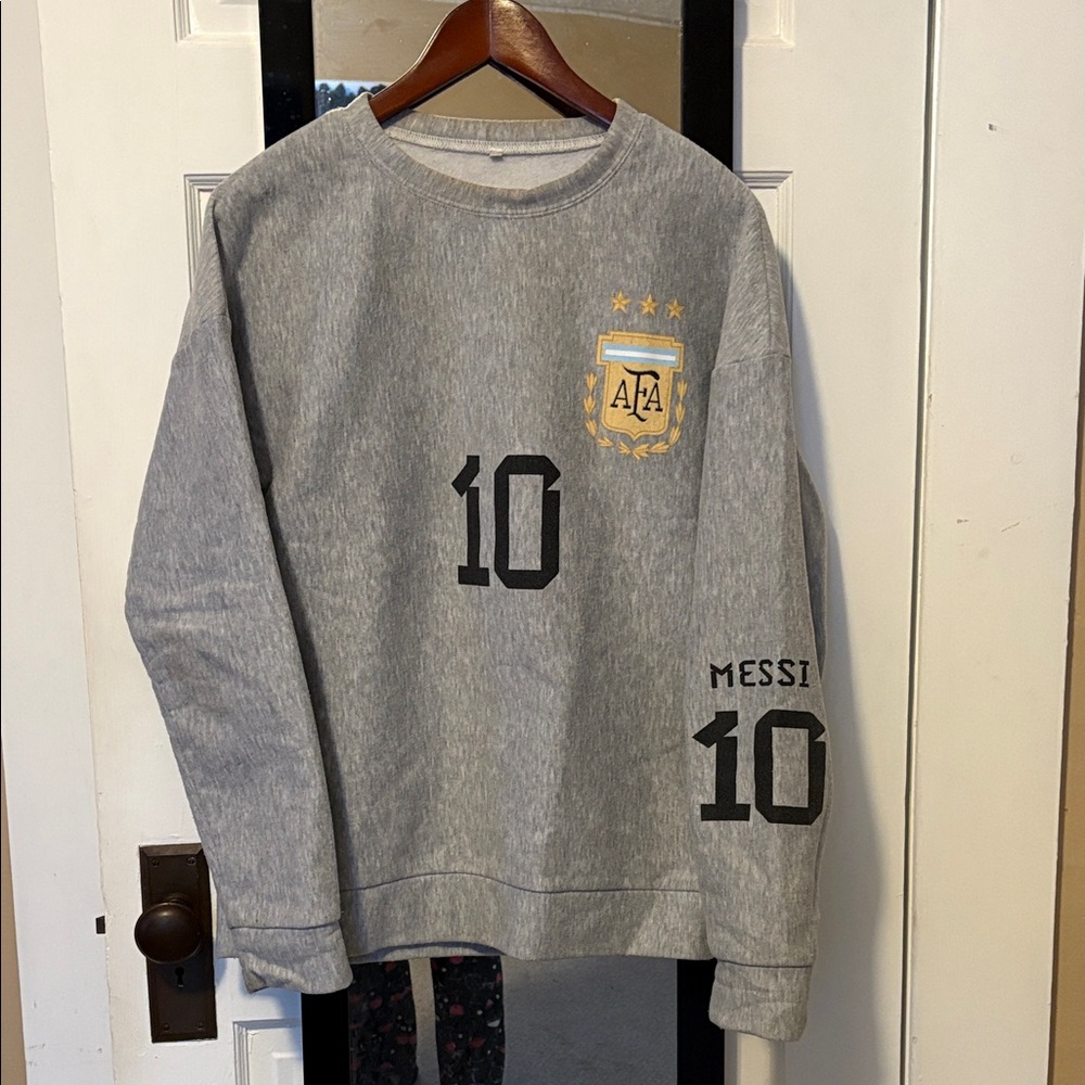 Messi FA Gray Crewneck Sweater with Black and Gold Accents